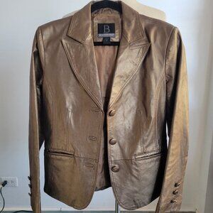 Bernardo Bronze Genuine Leather Blazer Jacket (Size: M)